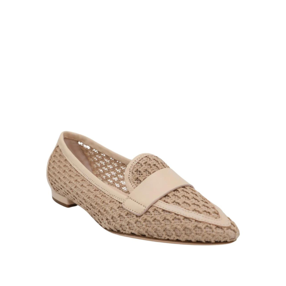 AGL Blanca Plots Moc Pointed Toe Flat Loafer in Woven Leather Beige Size 8